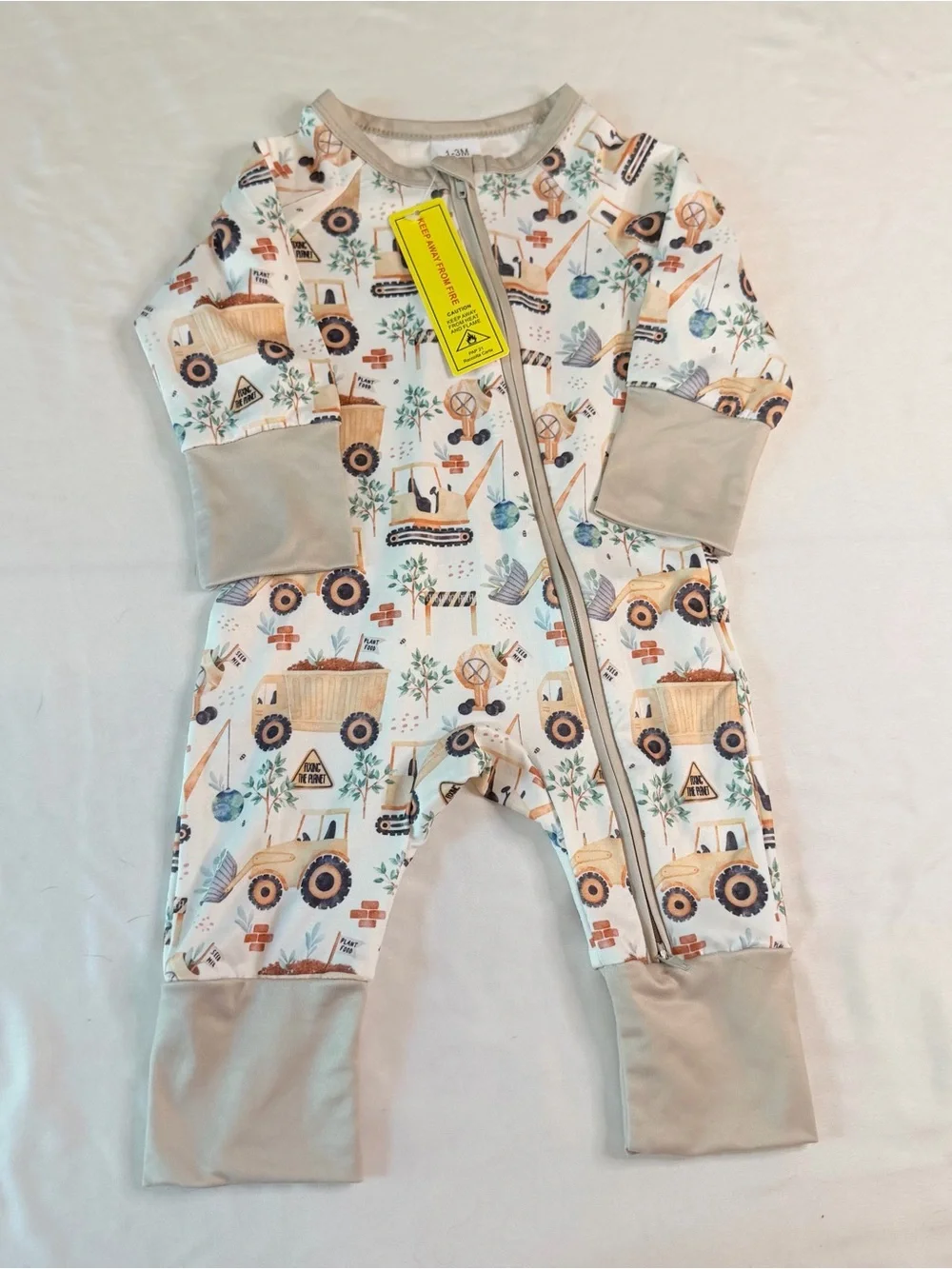 Unbranded Beige & Cream Construction Print Kids One-Piece